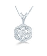 1/4CT TW Diamond Floral Cluster Pendant in Sterling Silver with 18&quot; cabl... - £43.09 GBP