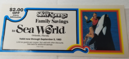 Florida Silver Springs Sea World 1983 Coupon Orlando Florida Orca - £9.23 GBP