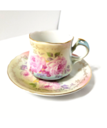 Vtg Nippon Cup &amp; Saucer Pink Floral Gold Scalloped Embossed Rose Peony D... - £34.56 GBP