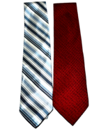 Lot Of 2 Valentino Men&#39;s Silk Neck Ties Italy Blue Striped  &amp; Solid Red - $47.86 CAD