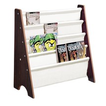 Kids Book Shelf Sling Storage Rack Organizer Bookcase Display Holder Walnut - £49.99 GBP