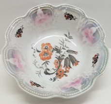 Vtg Antique Porcelain Bowl Orange Flowers Pearlized Luster Ware Beads Germany - £19.88 GBP