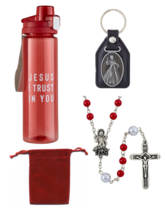 Chaplet of Divine Mercy Jesus Gift Set Water Bottle, Keychain, Rosary &amp;Red Case - £16.06 GBP