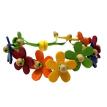 Floral Garland Mix Color Genuine Leather Pull Slide Bracelet-13 - £7.33 GBP