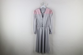 Vtg 80s 90s Mid Mod Womens 4 Distressed Cloud Knit Button Dress Gray Pin... - $39.55