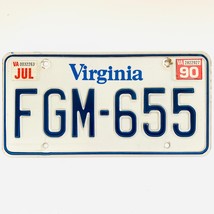 1990 United States Virginia Base Passenger License Plate FGM-655 - £15.51 GBP