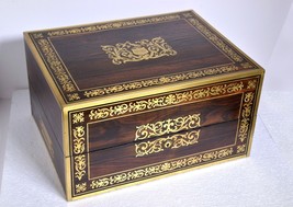 Important British antique brass marquetry toilette box w many drawers - £1,058.49 GBP