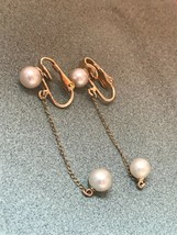 Vintage Trifari Marked Elegant Faux Pearl w Long Dainty Goldtone Chain Dangle - $14.89