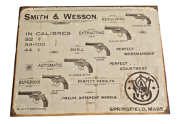 Smith and Wesson Revolvers Springfield Mass Tin Metal Sign Wall Garage C... - $22.99