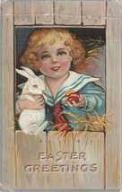 Vintage Postcard Easter Little Boy in Sailor Suit Bunny Rabbit Eggs Embossed - £6.32 GBP