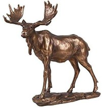 Realistic Large Bull Moose Statue In Gold Patina 11&quot; W Rustic Elk Deer A... - $49.99