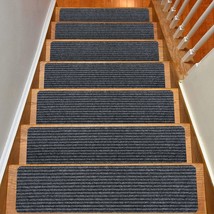 15Pcs Indoor Stair Carpet Treads Non-Slip Staircase Runner Mats 8In X 30In Gray - £47.15 GBP