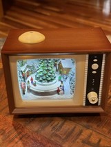 Retro Musical Lighted Tv Set Christmas Scene Snow Trees People Plays 8 Songs - £15.82 GBP