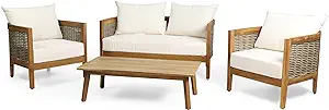 CHRISTOPHER KNIGHT HOME Burchett Outdoor 4pc Chat Set - Acacia Wood and ... - $1,741.99