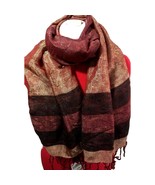 Burgundy Jacquard Woven Wrap Scarf Floral Golden Shimmery Silky Soft Fringed 63" - $34.99