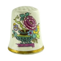 Sewing Thimble Mason&#39;s Ironstone England Pink and Green Flowers Ornate G... - £12.00 GBP