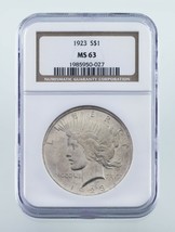 1923 $1 Silver Peace Dollar Graded by NGC as MS-63! Nice Coin! - £62.30 GBP