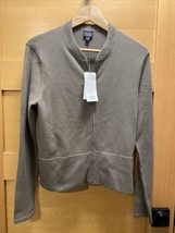 NWT Eileen Fisher Zip Cardigan Small Pima Cotton Taupe Brown Pockets - £45.29 GBP