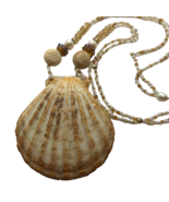 Vtg Artisan Shell Necklace handmade Pearl Glass Bead Strands beach merma... - £30.57 GBP