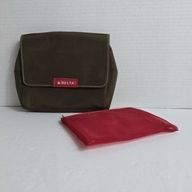 Delta Airlines Business Class Brown Nylon Zippered Travel Cosmetic &amp; Mesh Bag - £6.65 GBP