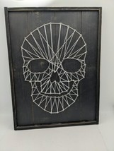 Skull Nail String Art White On Black Slat Wood Wall Frame Gothic Halloween  - £10.30 GBP