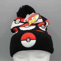 Pokemon Pokeball Bioworld Knit Cap Beanie with Pom Black Red White Ages 14+ - £11.93 GBP