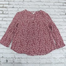 Market &amp; Spruce Top Women XL Red Floral Rayon Blouse Popover Crinkle Henley Boho - £15.76 GBP