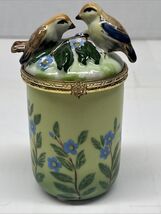 Vintage Love Bird Gold Hinged Trinket Box Candle Bombay Co Floral Cerami... - $10.84