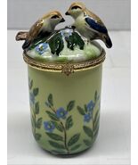 Vintage Love Bird Gold Hinged Trinket Box Candle Bombay Co Floral Cerami... - $10.84