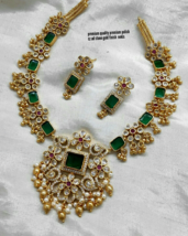 Indian Bollywood Style Gold Plated Choker Necklace Emerald CZ Jewelry Set - £52.59 GBP