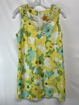 Ruby Rd. Linen Blend Shift Dress Wearable Art Floral Beaded Neck Lined 6P - £26.44 GBP