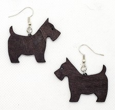 Black Dog Dangle Earrings - Scottish Terrier - Scotty Dog - Wood - Hand-Painted - £10.35 GBP