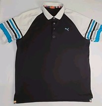 Puma Mens Size Large Short Striped Sleeve Golf Polo Shirt Embroidered Logo EUC - £16.97 GBP