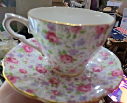 Vintage Collingwoods England Bone China Violet &amp; Rose Chintz Teacup &amp; Sa... - $23.08