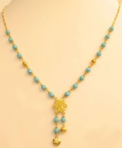 18K solid  gold natural turquoise necklace - £786.23 GBP