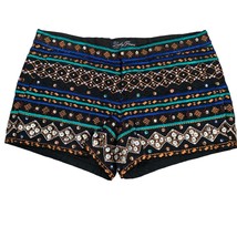 Lucky Brand Embroidered Sequin Shorts S Black Mid Rise Zip Rhinestones Cotton - £37.15 GBP