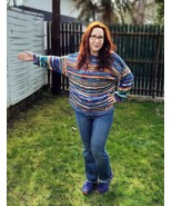 OOAK hand knitted pullover sweater in happy colors - ONE SIZE unisex S-L... - £87.10 GBP