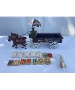 Vintage Cast Iron Horse Drawn Vegetable Fruit Peddlers Wagon Cart Umbrella - $89.09