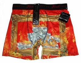 Fresh Supply $100 Bills Burning Fire Flames in Picture Frame Red Boxers Men&#39;s - £14.42 GBP