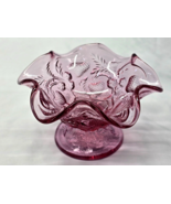 Vintage Signed FENTON Art Glass DUSTY ROSE 5&quot; Pedestal Bowl Ruffled Crim... - £13.33 GBP
