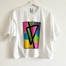Vintage 90s Perpetual Motion Art Abstract Neon Single Stitch OS Crop Whi... - £27.45 GBP