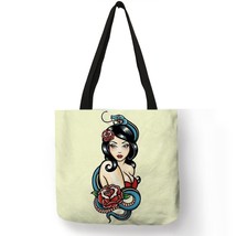 Eco Linen Reusable Shopping Bag  Peronalized  Girl Print Women Handbags 2022 New - £11.39 GBP