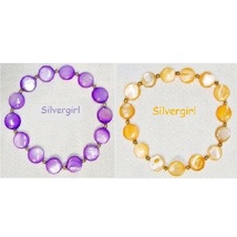 MOP Disc Shaped Dyed Shell Beaded Stretch Bracelet: Lilac or Orange - $12.00