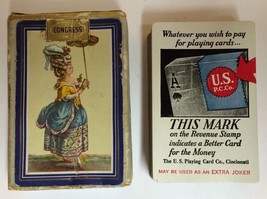 Vintage Congress Victorian Woman w Parasol Playing Cards Box Revenue Stamp Joker - £23.83 GBP