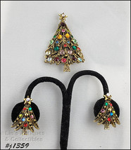 Vintage Holly Craft Christmas Tree Pin and Earrings (#J1359) - £80.32 GBP