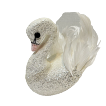 Vintage Handmade Glitter Feather Styrofoam White Swan Figure 5.75 x 5.75 - £9.79 GBP