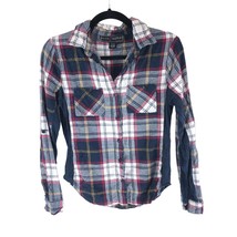 Polly &amp; Esther Womens Flannel Shirt Plaid Pockets Button Down Navy Blue White M - £9.85 GBP