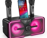  Portable Bluetooth Karaoke Machine Speaker w 2 UHF Wireless Karaoke Mic... - £87.47 GBP