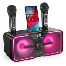  Portable Bluetooth Karaoke Machine Speaker w 2 UHF Wireless Karaoke Mic... - $111.82
