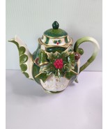 Cosmos Emerald Holiday Holly Berry Teapot Christmas Holiday Gold Enterta... - £39.30 GBP